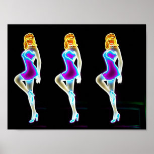 Neon Showgirl Post Kaart Vegas Neon Museum Poster