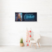 Neon Sign Blue Afstuderen foto Spandoek (Insitu)