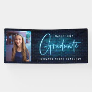Neon Sign Blue Afstuderen foto Spandoek