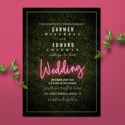 Neon Sign Boxwood Wedding Kaart