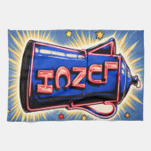 Neon Sign, Coffee Pot, Lunch, POP Art Style Theedoek (Horizontaal)