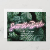Neon Sign Modern Tropical Save the Date Briefkaart (Voorkant / Achterkant)