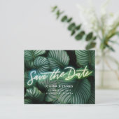 Neon Sign Modern Tropical Save the Date Briefkaart (Staand voorkant)
