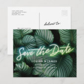 Neon Sign Modern Tropical Save the Date Briefkaart (Voorkant / Achterkant)