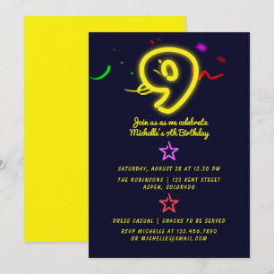 Neon Sign Negende Birthday Party Invitation Kaart