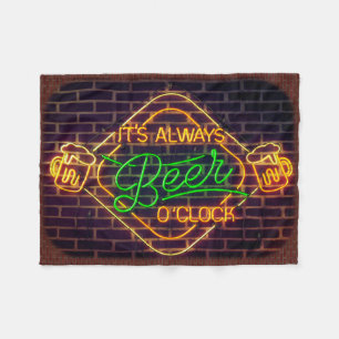 Neon Sign Print BEER Mancave Fleece Blanket Deken