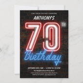 Neon Sign Retro 70ste verjaardag Uitnodiging (Voorkant)