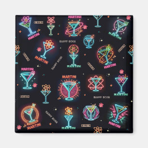 Neon Sign Space Age Atomic Martini Cocktails Print Magneet