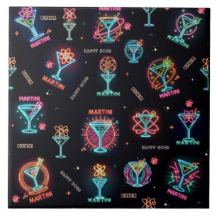 Neon Sign Space Age Atomic Martini Cocktails Print Tegeltje