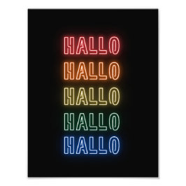 Neon Sign Style Hallo Repeating Rainbow Print Foto Afdruk