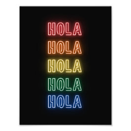 Neon Sign Style Hola Repeating Rainbow Print Foto Afdruk