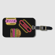 Neon Sign Style Hotdog Hamburger Bagagelabel