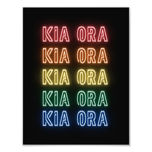Neon Sign Style Kia Ora Repeating Rainbow Print Foto Afdruk (Voorkant)