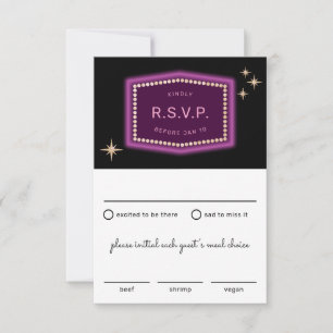 Neon Sign Vegas Bruiloft RSVP met Maaltijden Keuze Kaartje