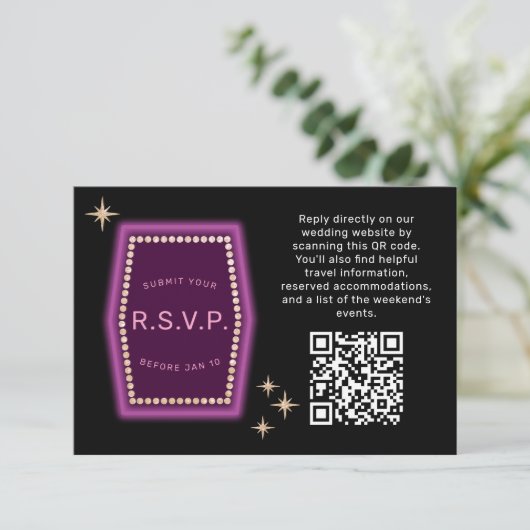 Neon Sign Vegas Mariage QR code Online RSVP (Debout devant)