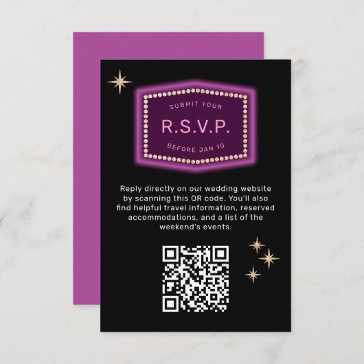 Neon Sign Vegas Weddenschap QR code Online RSVP Informatiekaartje (Voorkant / Achterkant)