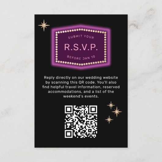 Neon Sign Vegas Weddenschap QR code Online RSVP Informatiekaartje (Voorkant)