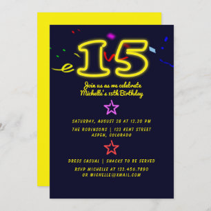 Neon Sign Vijftiende verjaardag Uitnodiging