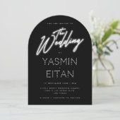 Neon Sign White Script Black Arch Wedding Kaart (Staand voorkant)