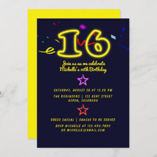 Neon Sign Zestiende verjaardag Uitnodiging