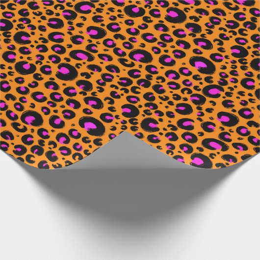 Neon Sinaasappel en Roze Cheetah print inpakpapier (Hoek)