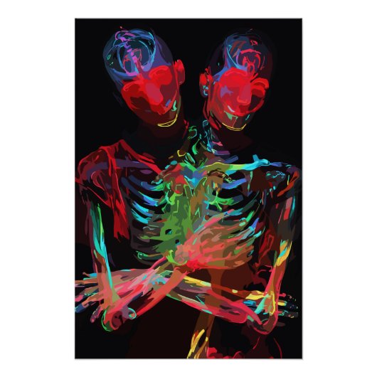 Neon Skelet Omhelzing Kunstfusie Perfect Poster (Voorkant)