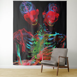 Neon Skelet Omhelzing Kunstfusie Wandkleed