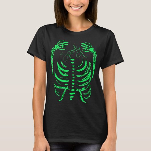 Neon Skeleton Green Spooky Hand Drawn T-shirt (Voorkant)