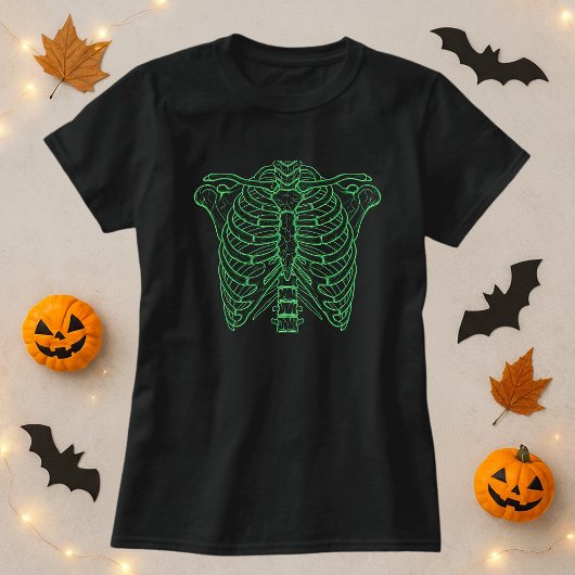 Neon Skeleton Ribcage Halloween T-shirt