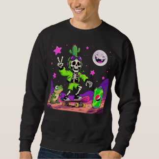 Neon Skeleton Skateboarder Rebel Cartoon Trui