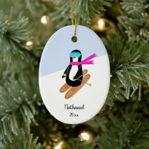 Neon Skipinguïn Gepersonaliseerde Kerst Keramisch Ornament