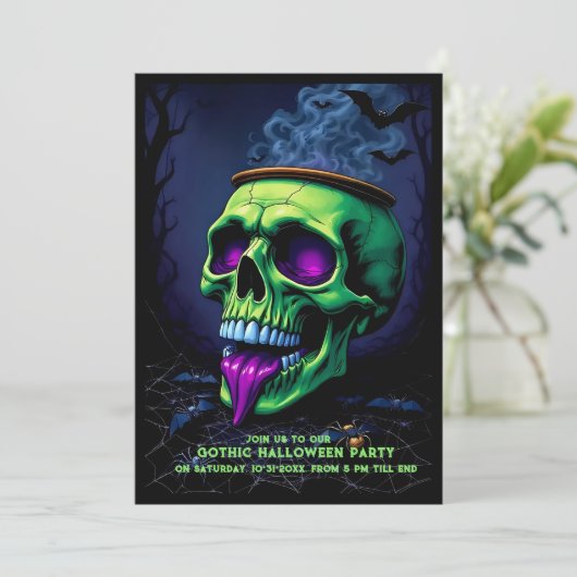 Neon Skull Cauldron spookachtig Gotisch Halloween (Staand voorkant)