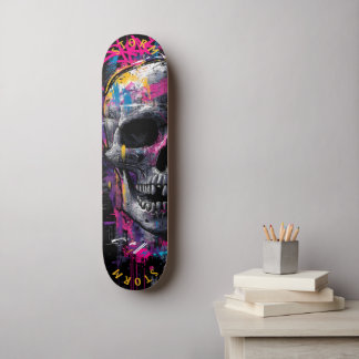 Neon Skull Graffiti Street Art - Limited Edition Skateboard