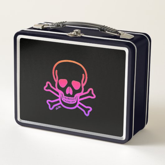 Neon Skull veel schedels zwarte lunchbox (Voorkant)