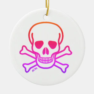 Neon Skull wit rond keramisch ornament