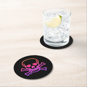 Neon Skull zwarte ronde papieren drankenkuikens Kartonnen Onderzetter
