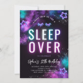 Neon Sleepover-uitnodiging | Slumber Partij Kaart (Voorkant)