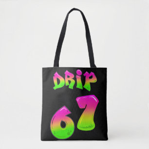 Neon Slijm DRIP 67 Virale Meme Zwarte Tote Tas