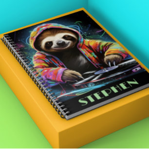 Neon Sloth DJ Retro Cool Notitieboek