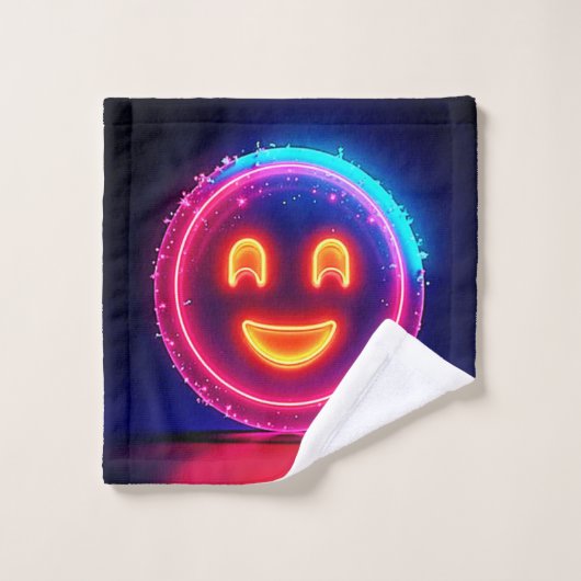 Neon Smile: Bright Happy Glow Design Bad Handdoek (Wasdoekje)