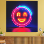 Neon Smile: Bright Happy Glow Design Canvas Afdruk (Insitu (Woonkamer))