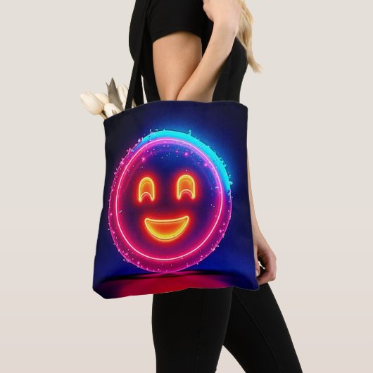 Neon Smile: Bright Happy Glow Design Draagtas (Dichtbij)