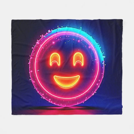 Neon Smile: Bright Happy Glow Design Fleece Deken (Voorkant (Horizontaal))