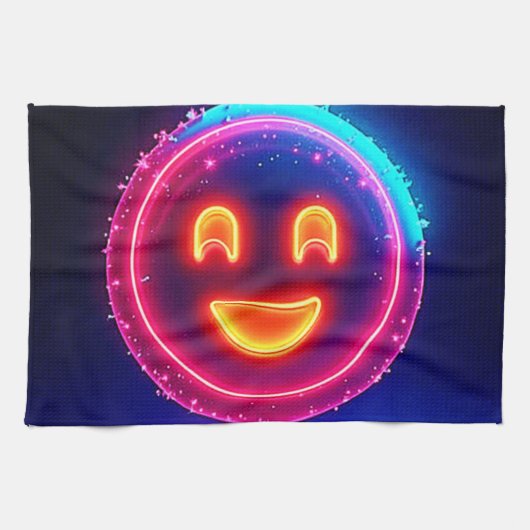 Neon Smile: Bright Happy Glow Design Theedoek (Horizontaal)