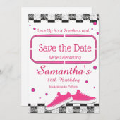 Neon Sneaker Verjaardag, Glitter Save The Date (Voorkant / Achterkant)