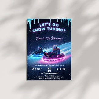 Neon Snow Tubing Birthday Invitation Winter Party