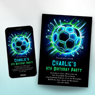 Neon Soccer Anniversaire Invitation Garçons Neon S