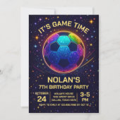 Neon Soccer Birthday Invitation Kaart (Voorkant)