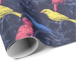 Neon Songbirds Botanical Wrapping Paper Cadeaupapier