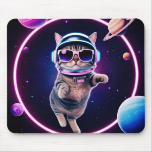 Neon Space Cat Muismat – Cosmatisch Katglans Burea